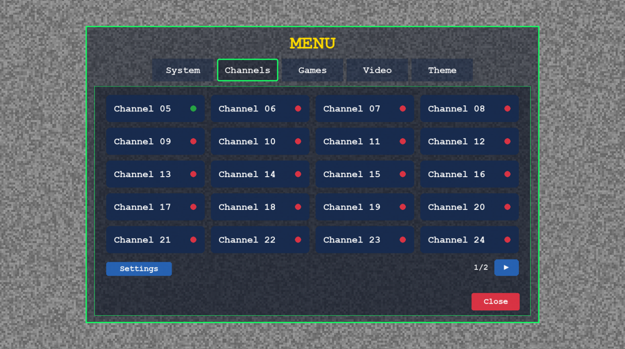 Retro TV Emulator channel selection menu
