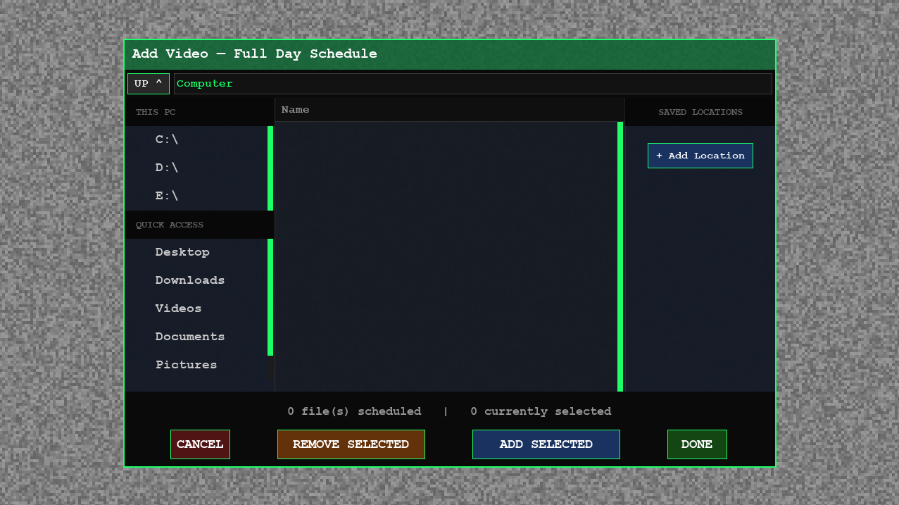 Retro TV Emulator video file selection screen
